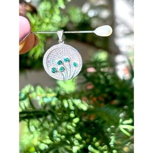 Pave CZ and Green Onyx Sterling Silver .75” Inch Circular Pendant Jewelry Store